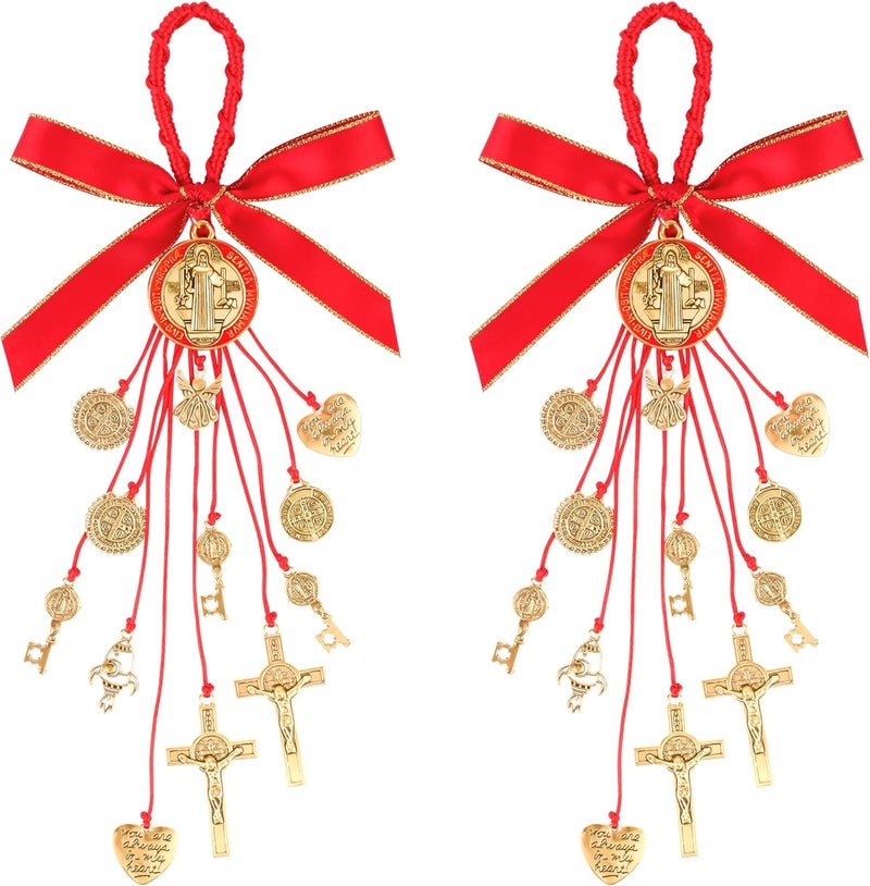 ABSONE Store 2 Pack Saint Benedict Medal Protection Blessing Charm, St Benedict Crucifix, Protection Catholic Charm Amulet with Crucifix for Men Women, Car Rear View Mirror, Home Decor & Religious Gifts - Image 1